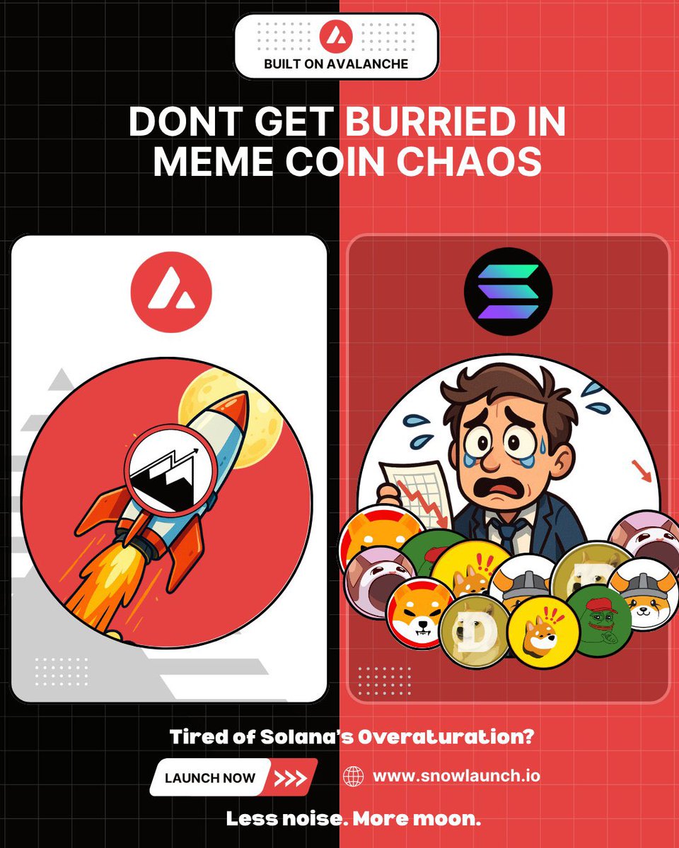 🚨 Solana meme coins drowning in noise? Make sure your token goes viral this next bull run:

✅ Choose a network that has HUGE growth potential 
✅ Build hype BEFORE launch 
✅ Don’t get lost on an oversaturated platform. Be first, not 1,000th
Launch on @snowlaunch_io instead.