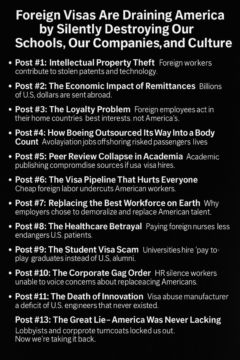 Foreign Visas Are Draining America by Silently Destroying Our Schools, Our Companies, and Our Culture
Post #13: The Great Lie -  America Was Never Lacking

They said Americans weren’t smart enough.
Weren’t skilled enough.
Weren’t motivated enough.
That was the lie.
The truth is,