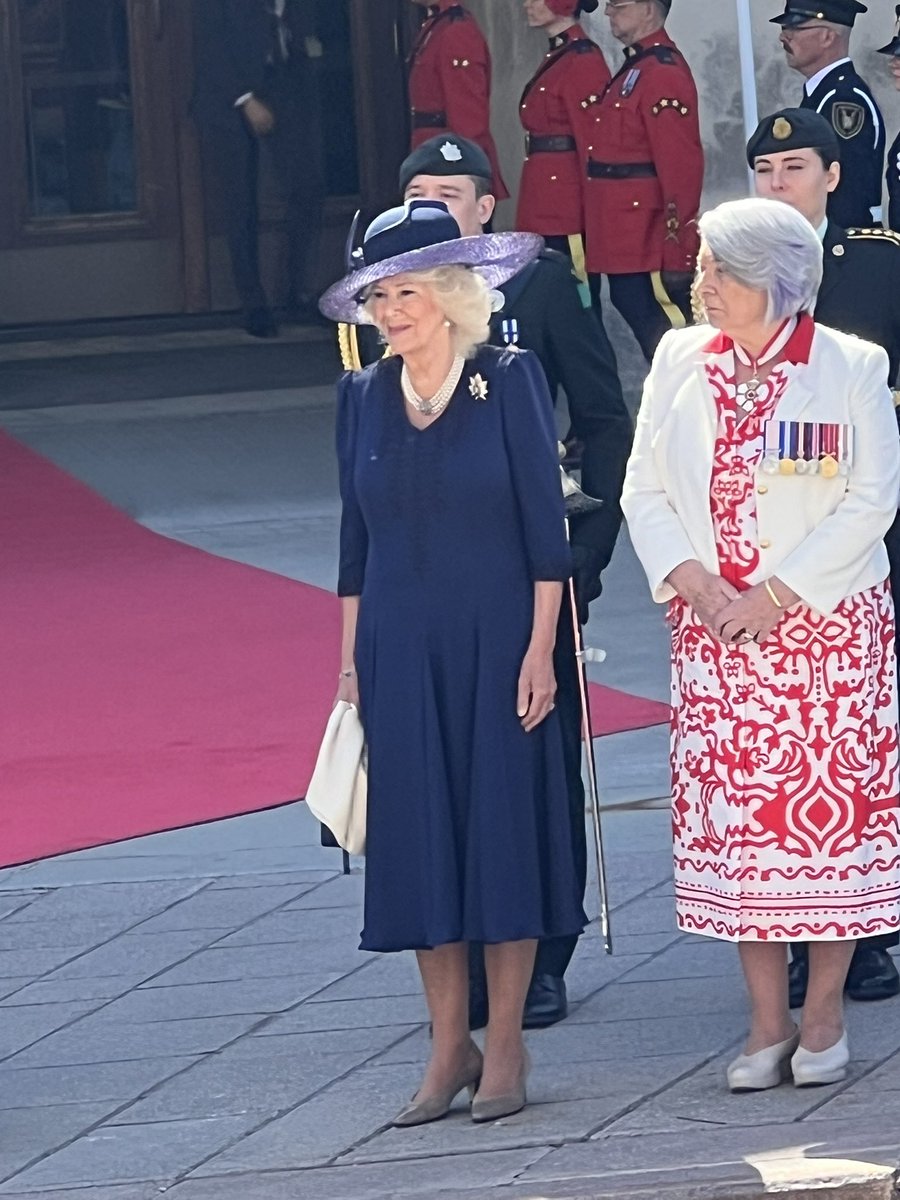 Queen Camilla is wearing a brooch of her Canadian regiment, the Queen’s Own Rifles of Canada. Based in Toronto, it is the longest serving infantry regiment in the country.