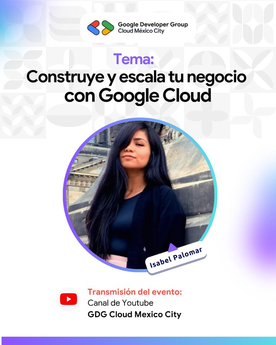 GDG Cloud Mexico City (@gdg_cloudmx) on Twitter photo Hola comunidad, estamos de regreso con nuestros Meetups, con nuestra invitada especial <a href="/IsabelPalomar/">Isabel Palomar</a>
🚀 ¡Construye y Escala tu Negocio con el Poder de #GoogleCloud! 🚀
🗓️ Fecha: Mayo 29, 2025
⏰ Hora: 19:00 (CST)
🔗 Enlace: youtube.com/live/1wRtXWq0b… Hola comunidad, estamos de regreso con nuestros Meetups, con nuestra invitada especial <a href="/IsabelPalomar/">Isabel Palomar</a>
🚀 ¡Construye y Escala tu Negocio con el Poder de #GoogleCloud! 🚀
🗓️ Fecha: Mayo 29, 2025
⏰ Hora: 19:00 (CST)
🔗 Enlace: youtube.com/live/1wRtXWq0b…