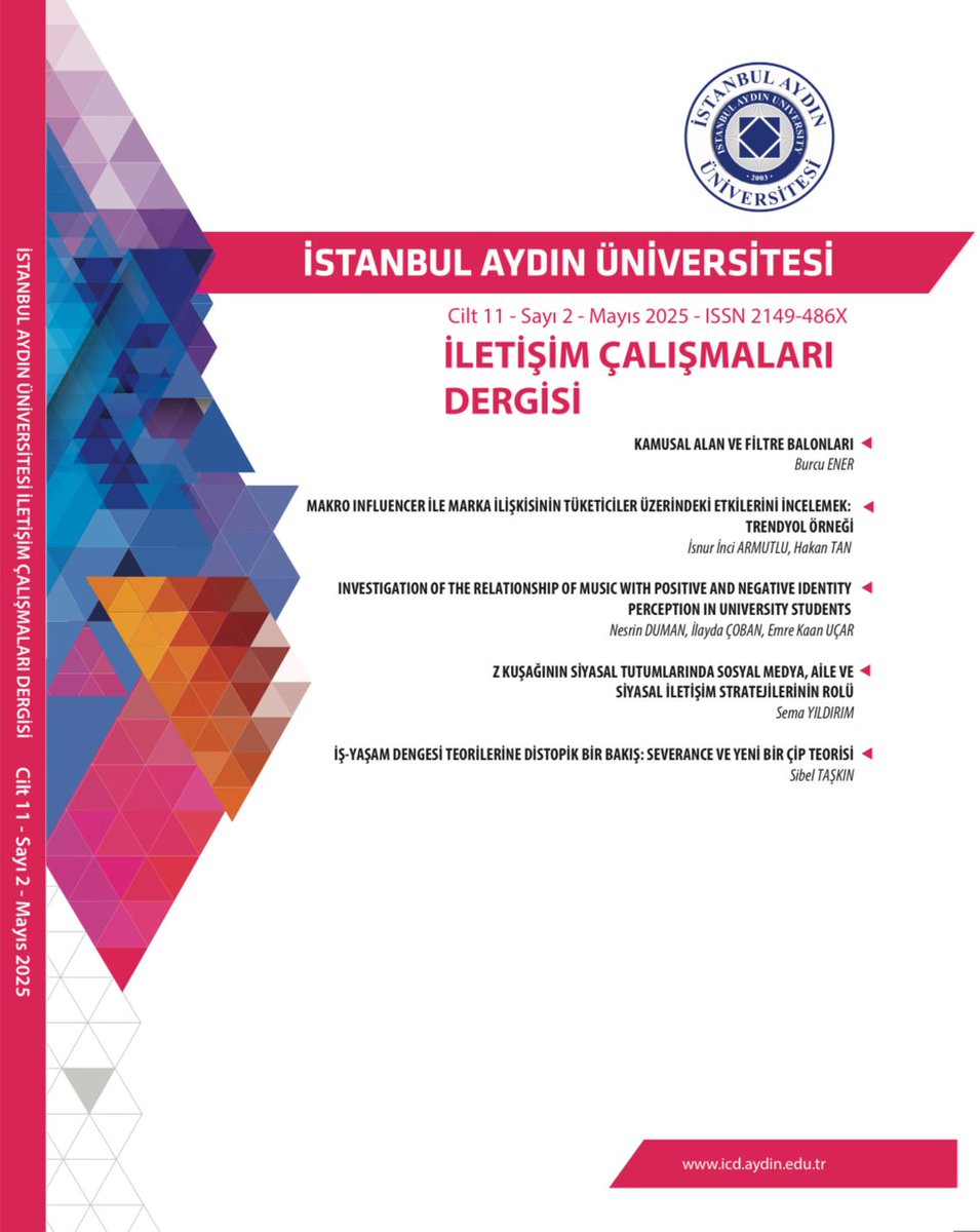Fakültemiz dergilerinden İletişim Çalışmaları Dergisi Mayıs 2025 Cilt 11 Sayı 2 yayımlandı. Keyifli okumalar dileriz. 📖
👉 icd.aydin.edu.tr/tr/