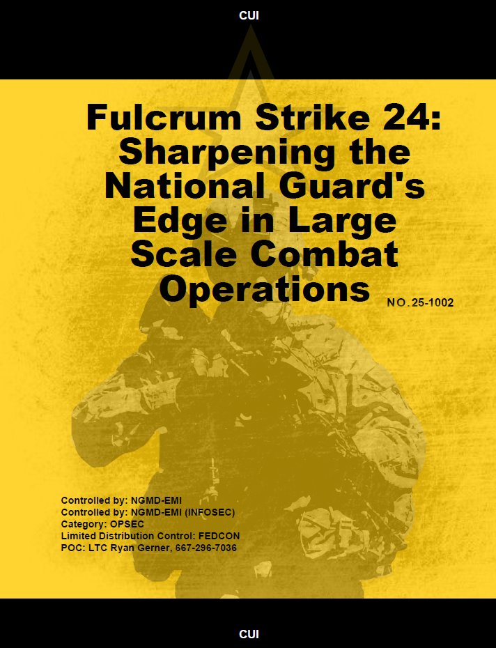 Fulcrum Strike 2024 (FS24) was designed to evaluate and certify military intelligence (MI) personnel and crews from the 58th Expeditionary Military Intelligence Brigade (EMIB) and other attached units for potential deployment.

Link (CAC login required): go.army.mil/Fulcrum_Strike…