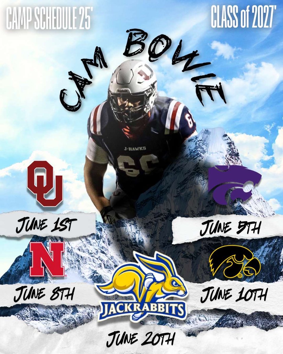 Official camp schedule!🚨

Thank you to all the coaches that reached out!

6,1 290 6,7 wingspan OL/DL <a href="/CoachKardulis/">Matt Kardulis</a> <a href="/CoachBarnett_OL/">George Barnett</a> <a href="/Coach_Niemann/">Jay Niemann</a> <a href="/DonovanRaiola/">Donovan Raiola</a> <a href="/ldbengtson/">Luke Bengtson</a> <a href="/_ClaytonWoods/">Clayton Woods</a> <a href="/WillFarrar_/">Will Farrar</a>
