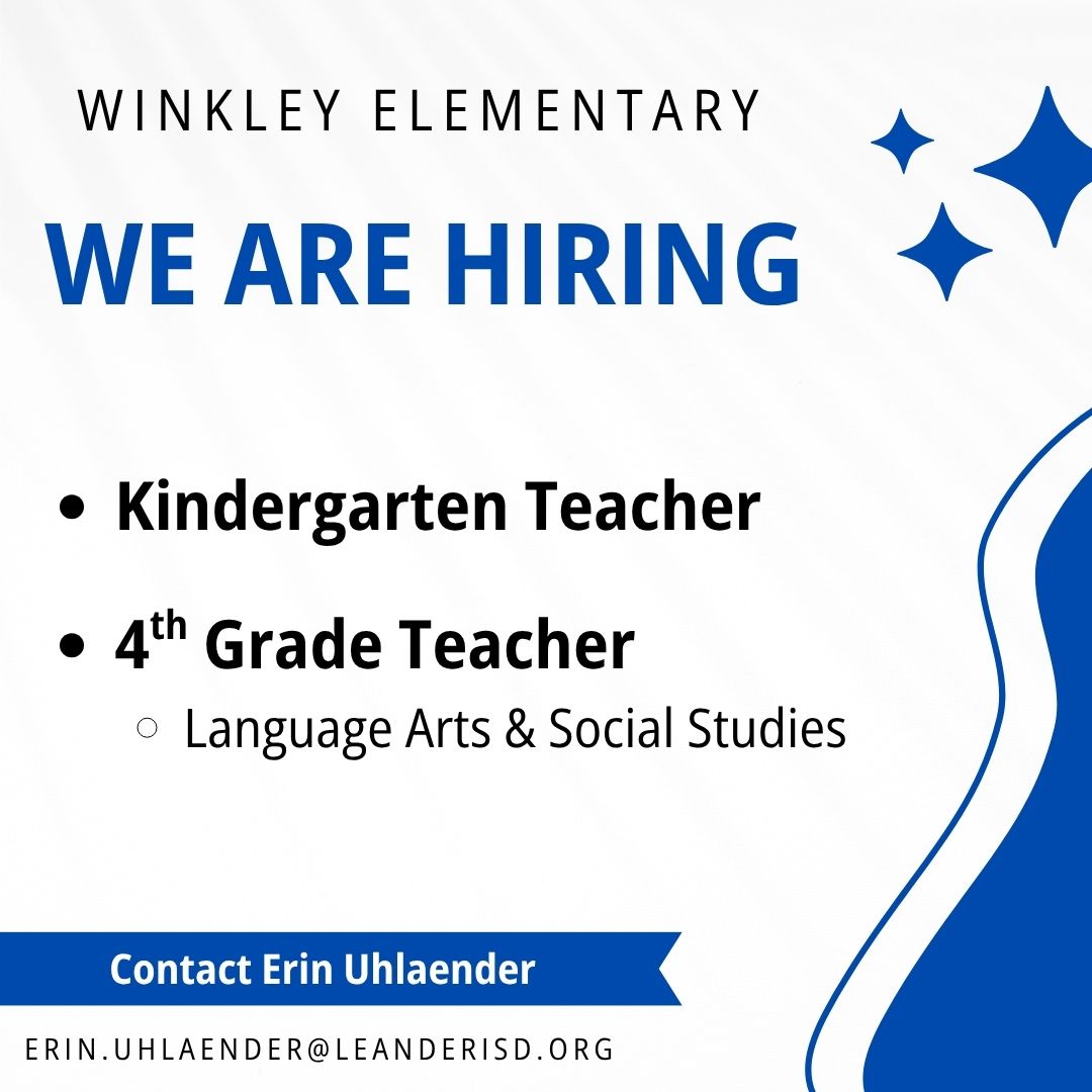 Winkley Elementary is looking for a Kindergarten and 4th Grade ELA/SS teacher to help make a difference in the lives of our learners! 🌟 #WinkleyConnects #1LISD