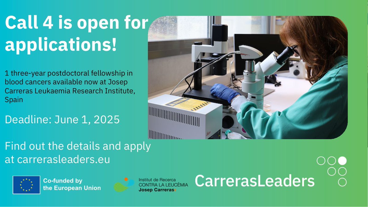 ISEH (@isehsociety) on Twitter photo The deadline is approaching. Apply for the <a href="/CarrerasLeaders/">Carreras Leaders</a> three year fellowship in blood cancers by June 1, 2025. Visit carrerasleaders.eu for more information. The deadline is approaching. Apply for the <a href="/CarrerasLeaders/">Carreras Leaders</a> three year fellowship in blood cancers by June 1, 2025. Visit carrerasleaders.eu for more information.