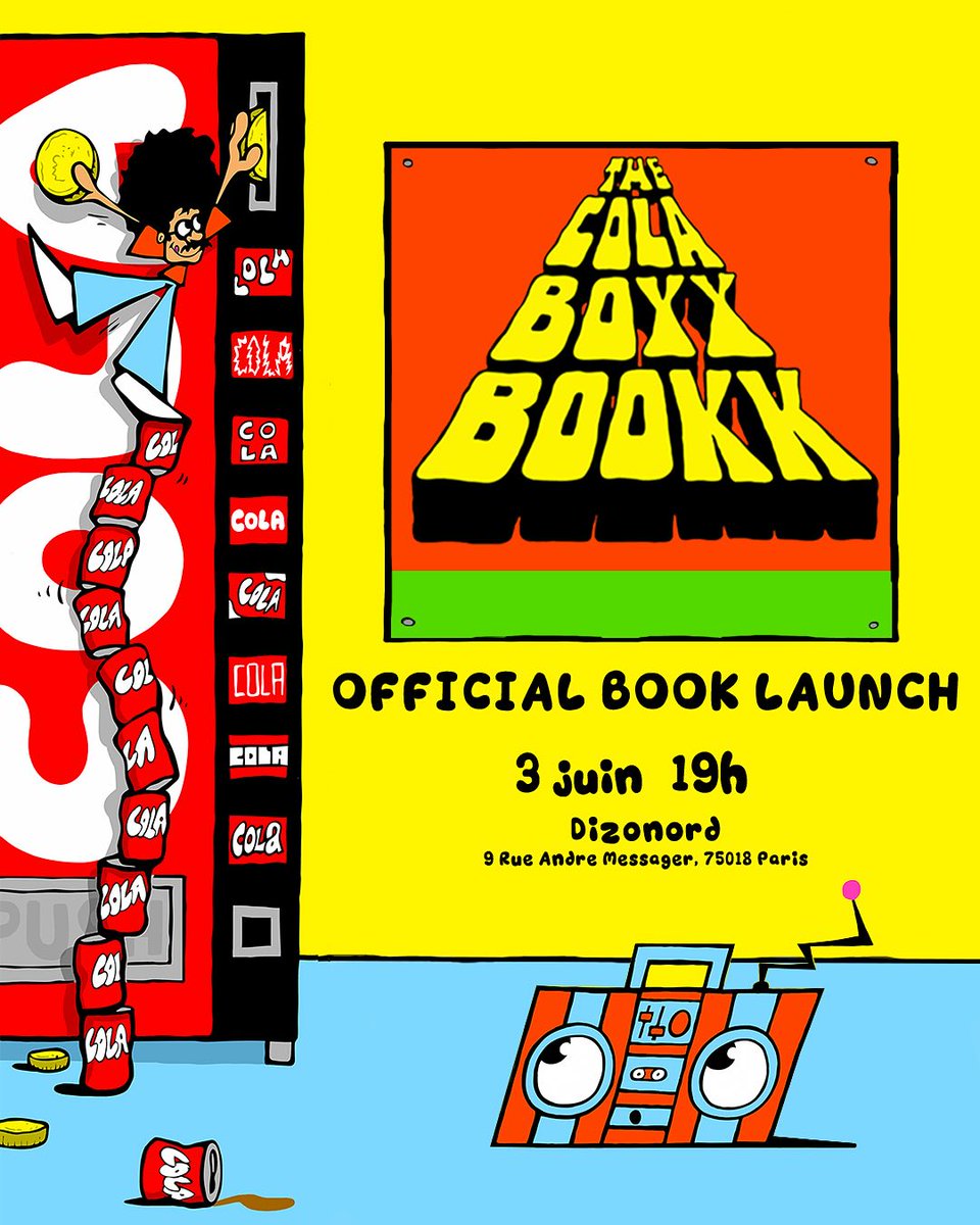 Come celebrate the official launch of the Cola Boyy Bookk next Tuesday, June 3, from 19:00 at our friends Dizonord in Paris — with drinks and good vibes for the Boyy !

We'll also be selling records, including his new album "Quit to Play Chess", merch and other surprises...