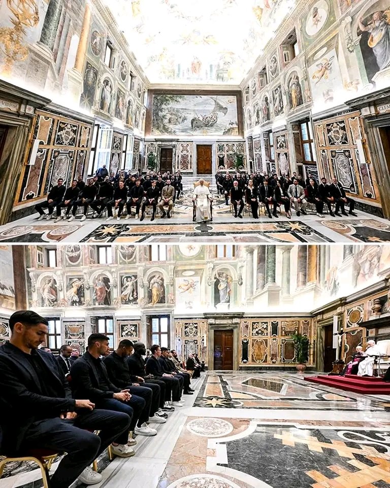 iamCatholicKe's tweet photo. Pope Leo XIV met the Serie A champs 🇮🇹 https://t.co/gQv6P5Ai0F