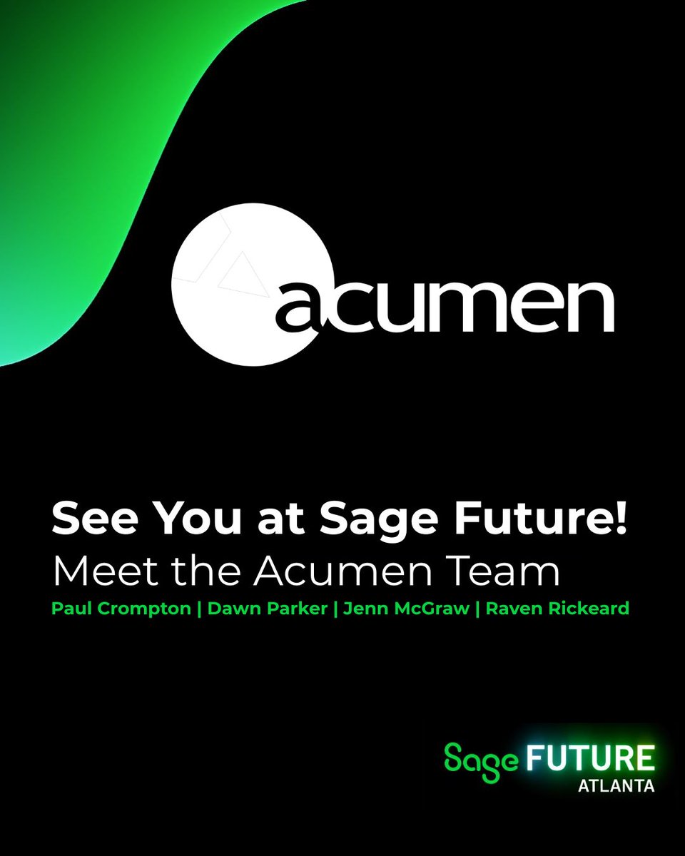 AcumenFL's tweet photo. The Acumen Team is heading to Atlanta for #SageFuture, June 3–5! 🎉✨

We are excited to connect with customers and industry experts to explore how Sage’s award-winning solutions are shaping the future of business.

Will you be there?
👉 Reach out to an Acumen team member https://t.co/1uvtcHNa4x