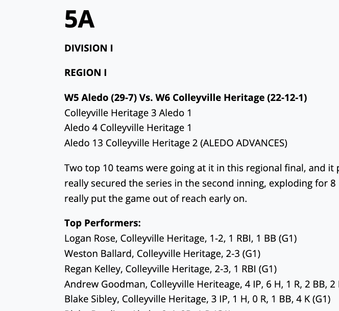 The Regional Final Playoff Roundup has been posted for subscribers at TxHighSchoolBaseball.com