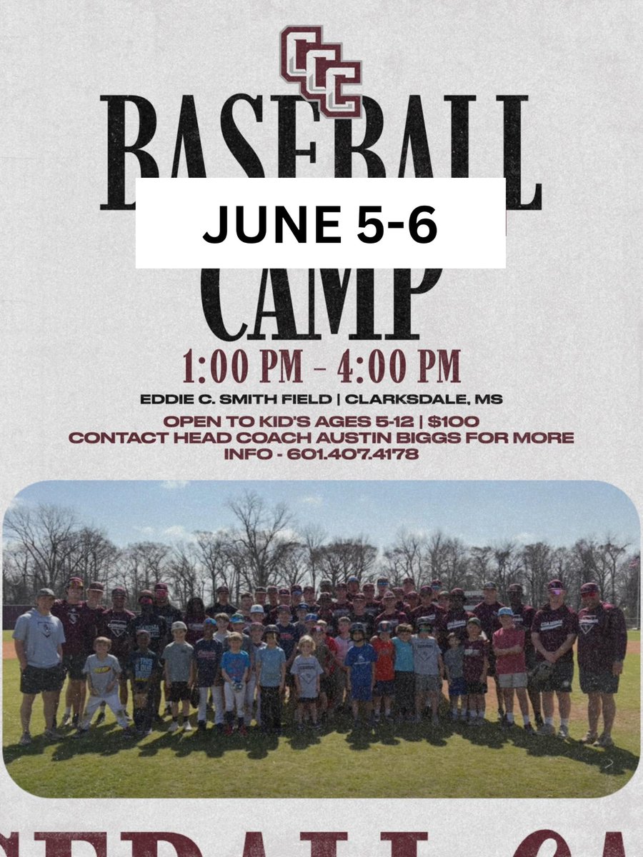 KID’S CAMP UPDATE

Due to the recent heavy rainfall and our desire to provide the full Coahoma baseball camp experience, we’ve decided to postpone this week’s camp. The new camp dates are next week June 5–6, and the updated price is $75. We can’t wait to see everyone next week!