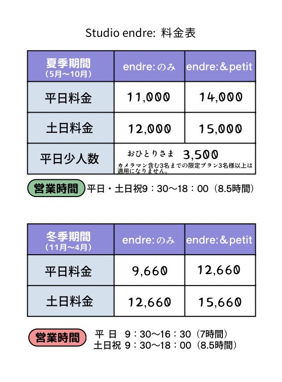 studio_end's tweet image. いつもご利用いただき誠にありがとうございます。
プチのトイレ使用不可に伴い新しいプランへと移行いたします。今後は
①エンドリのみ または、
②エンドリ&プチセット
の2形態になります。プチのみのご利用ができませんのでどうか、ご了承くださいませ。🙇♀️…