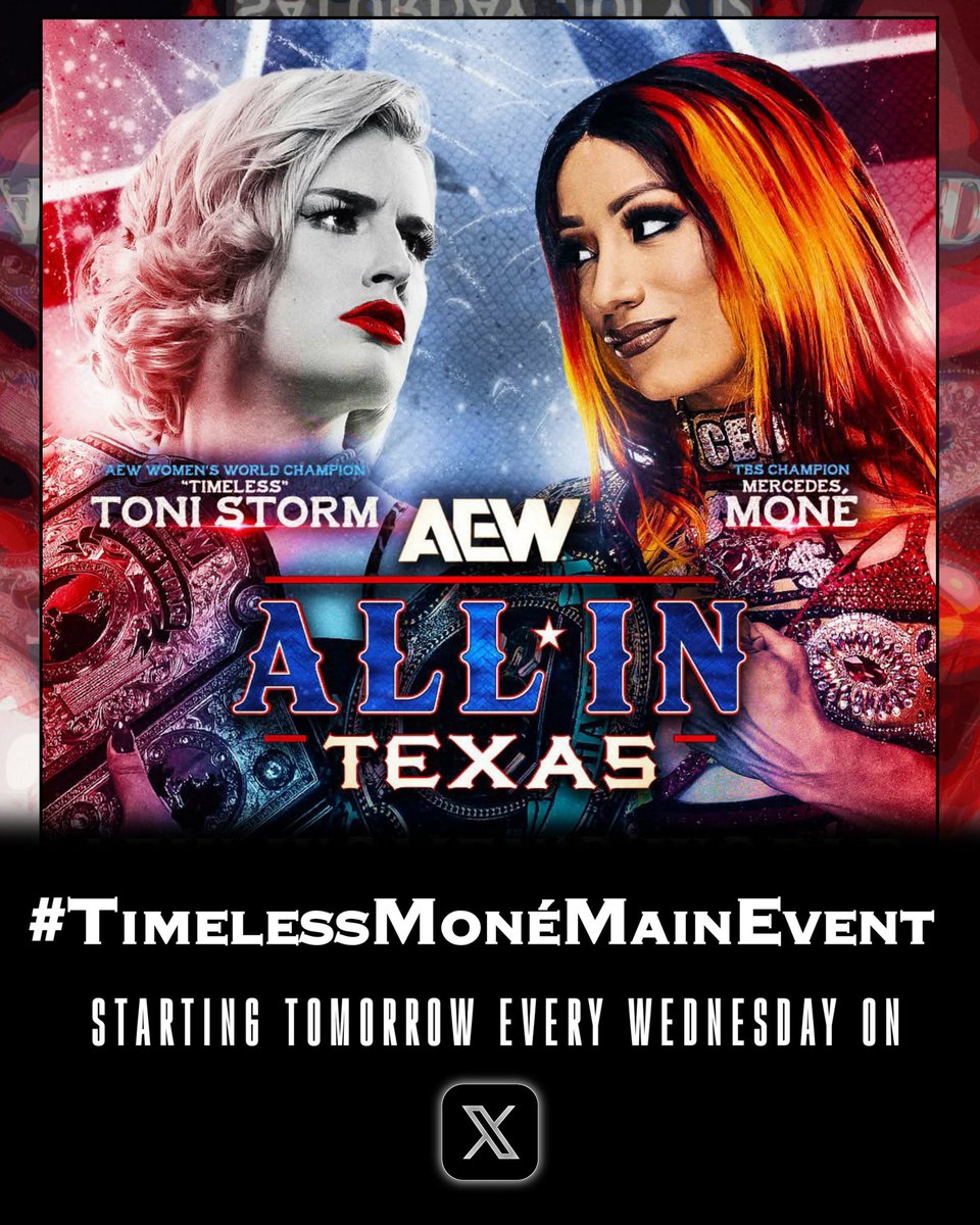 fans of 𝘄𝗼𝗺𝗲𝗻'𝘀 𝘄𝗿𝗲𝘀𝘁𝗹𝗶𝗻𝗴 everywhere. Join us tomorrow on Wednesday ,we will start pushing for Mercedes Moné and Toni Storm to be the Main Event of All In. #TimelessMonéMainEvent is the official hashtag

We will tweet it every wednesday

Let us make our voice heard