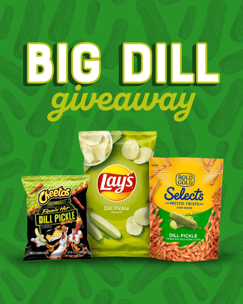 🥒DILL PICKLE GIVEAWAY🥒​

So many dillicious flavors in our lineup- don’t you want to try them all?​

How to win:​
💚 Like this post ​
💚 Follow us, <a href="/ChesterCheetah/">Chester Cheetah</a> , and <a href="/LAYS/">LAY'S</a>
💚 Comment where you’d take this snack haul on a summer adventure