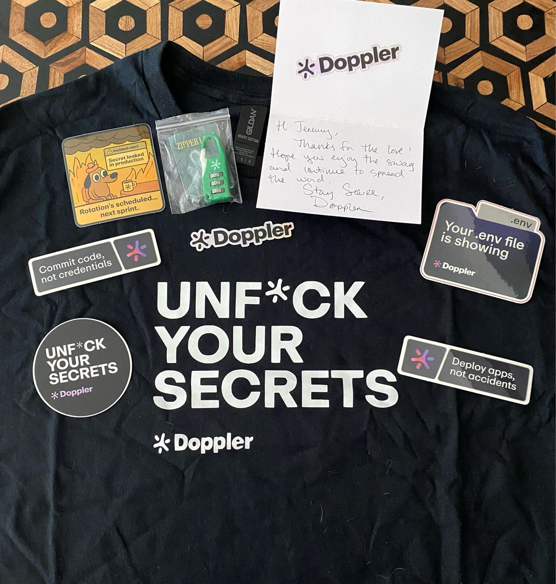 this is how you win hearts and minds - a random complement re <a href="/doppler/">Doppler</a> and they shipped me their kickass swag with a hand written thank you note.