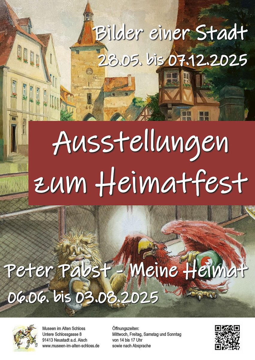 Anlässlich des Neustädter Heimatfests stehen bei uns zwei neue #Sonderausstellungen in den Startlöchern: "Bilder einer Stadt" 🖼 macht diese Woche den Anfang, nächste Woche "Meine Heimat" von Peter Pabst. 👨‍🎨 #Ausstellung #Museum #MuseenEntdecken #Franken #VisitFranconia