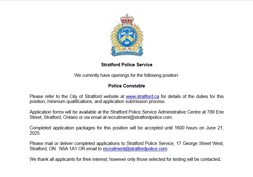 WE'RE HIRING!
For more information, check out our website stratford.ca