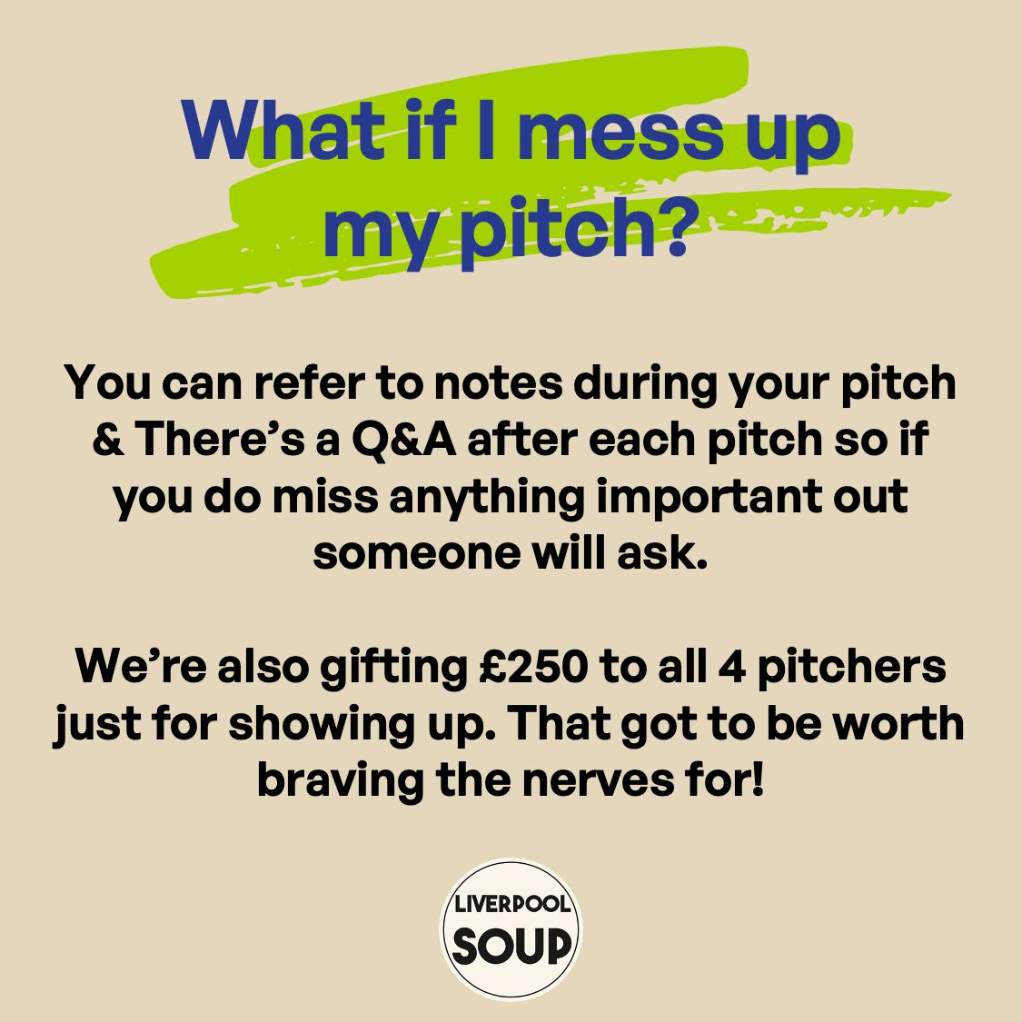 We LOVE how friendly &amp; encouraging the SOUP audience are ❤️ Everyone comes to learn about things that are going on locally, not to scrutinise business plans! 

You'll see a sea of smiling faces &amp; absolutely no one expecting to see a faultless pitch 😊 

linktr.ee/LiverpoolSOUP