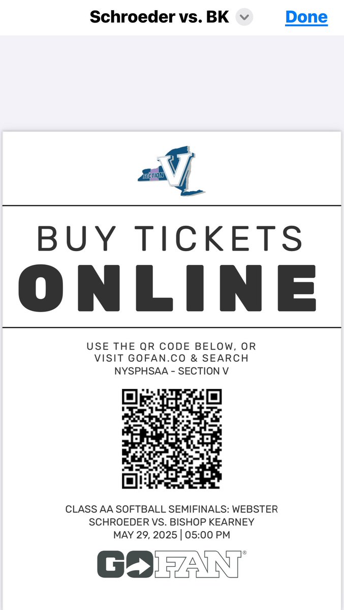 Bishop Kearney (5) vs Webster Schroeder (1) Thursday at 5:00PM in Webster. Scan code to purchase Tickets. Come out and support our BK Lady Kings!