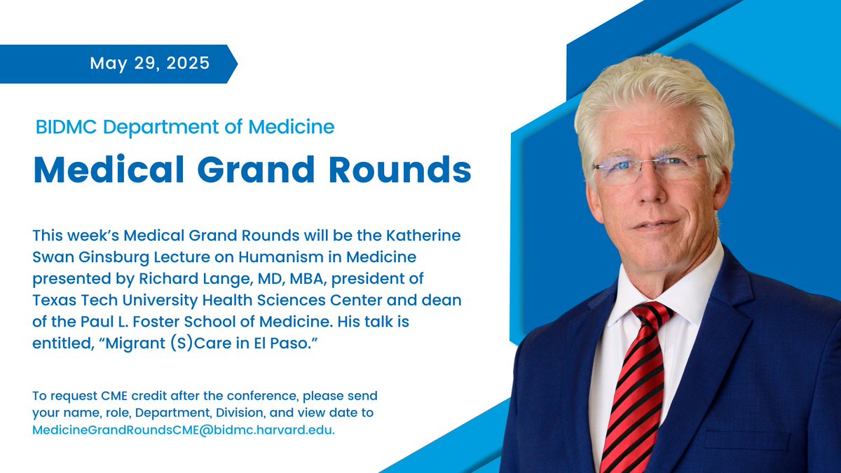 This week’s Medical Grand Rounds will be the Katherine Swan Ginsburg Lecture on Humanism in Medicine presented by Richard Lange, MD, MBA, president of Texas Tech University Health Sciences Center. His talk is entitled, “Migrant (S)Care in El Paso.” Join us!

📅 May 29 
🕗 8am