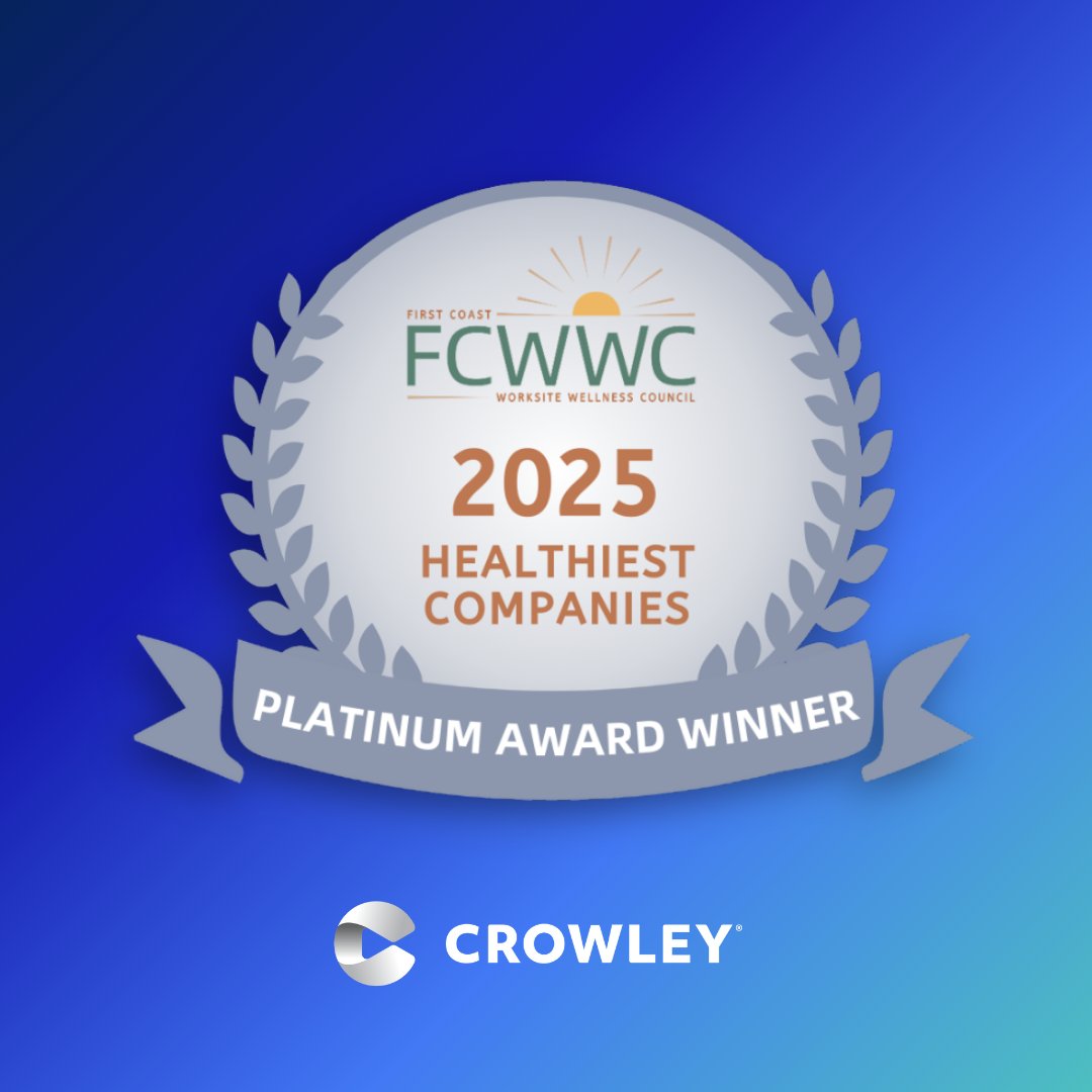 CrowleyMaritime's tweet image. It's an honor to share that we've won the Platinum Award from FCWWC Healthiest Companies. Well-being is key personal and professional success: crow.ly/43EmSen