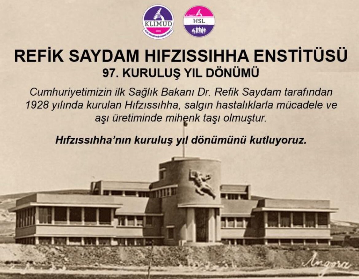 Halk sağlığının korunmasında Cumhuriyetimizin ilk sağlık kurumu olan Refik Saydam Hıfzıssıhha Enstitüsü’nün 97. kuruluş yıl dönümü kutlu olsun.