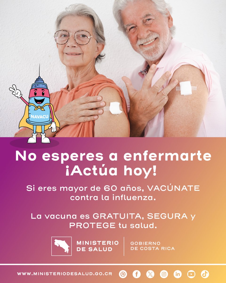 ¿Es usted adulto mayor? Esta vacuna es para usted. La influenza puede ser peligrosa, pero prevenirla está en sus manos. Vacunarse cada año es una forma segura y efectiva de proteger su salud y evitar complicaciones graves, especialmente si padece enfermedades crónicas.