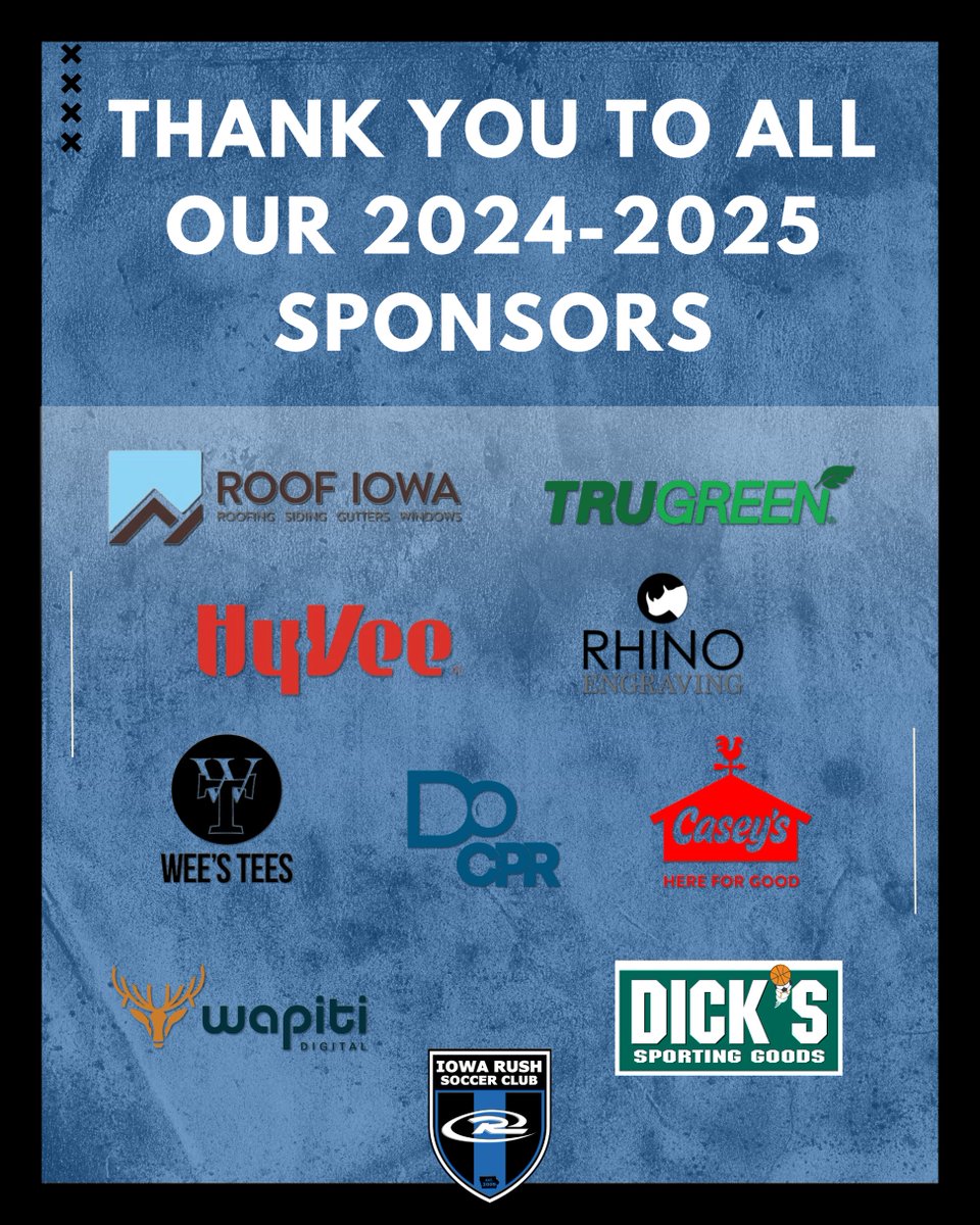 🌟 Iowa Rush Sponsor Shoutout! 🌟

A big thank you to all our wonderful sponsors for partnering with us for the 2024-25 season! We appreciate your support! 💙 

#IowaRush #ThankYou #CommunitySupport
