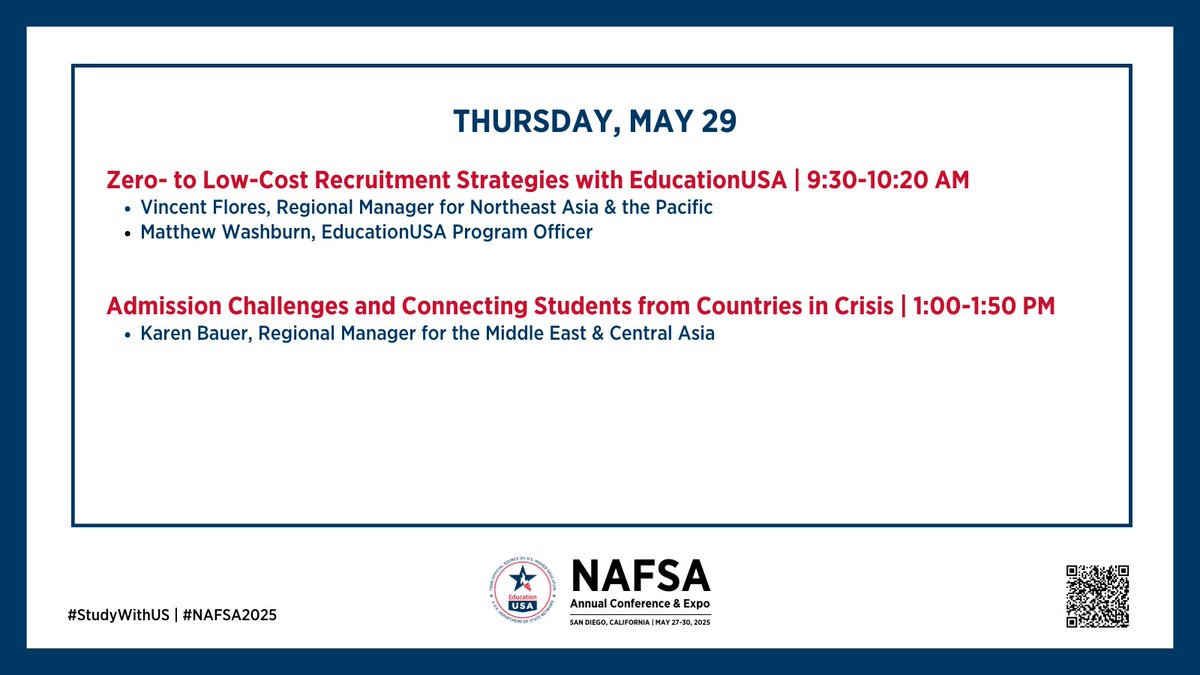 It’s happening:  The #EducationUSA team is live at NAFSA’s 2025 Annual Conference &amp; Expo!  Come see us at Booth 1709 👋 #NAFSA2025