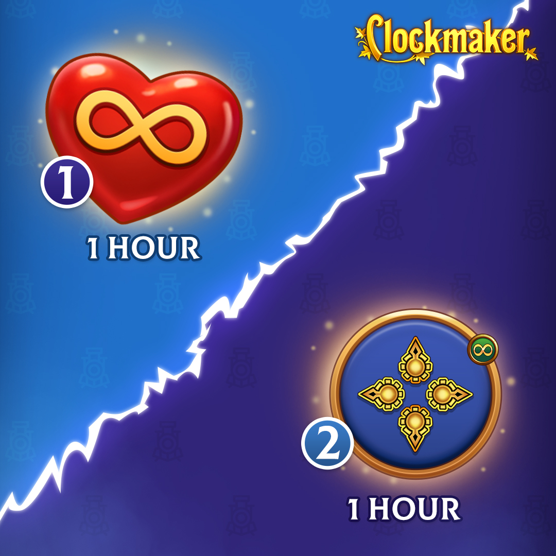 ClockmakerGame's tweet image. Which bonus do you want next week? Cast your votes! [play.belka-games.com/twi]

We want to know what's more relevant to you: 1 hour of Lives ❤️ or 1 hour of Stars ⭐? Share your pick in the comments—we're listening! 👀

#mobilegames #match3 #clockmaker