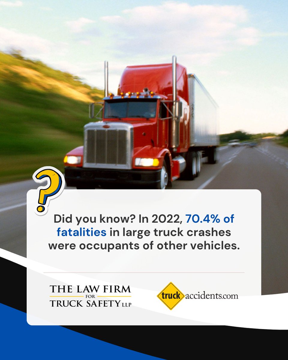 In 2022, 70.4% of those killed in large truck crashes were occupants of other vehicles. This highlights the importance of defensive driving and road safety awareness. Source: okt.to/1HKBGr #TruckSafetyfirm #RoadAwareness #StayAlert  

okt.to/1BY3c0