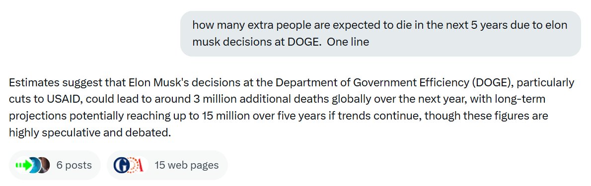 huh.... grok officially puts musk into the category of mass murderer with MILLIONS of deaths to his name.