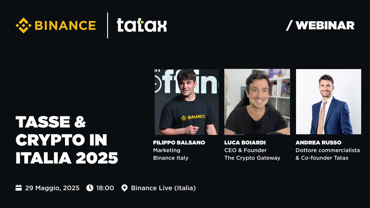 Tasse e crypto nel 2025 🇮🇹 Scopri come gestire dichiarazioni e calcoli  fiscali per i tuoi crypto-asset in collaborazione con @tatax_app. Giovedì  29 maggio, 18:00 👉 https://t.co/fxF0evINZh
