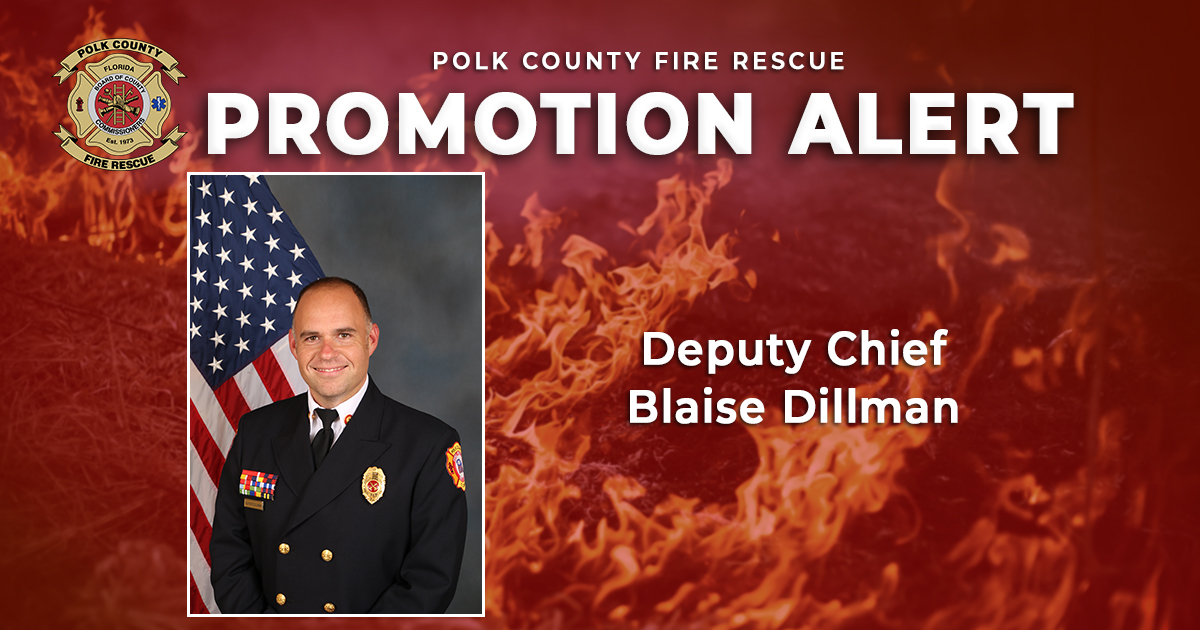Polk County Fire Chief Shawn Smith announces the promotion of Battalion Chief Blaise Dillman to the role as deputy chief.