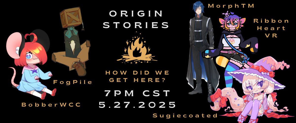 Fog (@fogpile) on Twitter photo Tonight, I'll be sharing my origin story on Twitch!
From YTP to cringe RP, if you wanna hear the absolute nonsense that led to me being a twinkful of spiders, come join in!
We'll also hear stories from <a href="/BobberWCC/">BobberWCC</a>, <a href="/Sugiecoated/">🍬Sugie🍭</a>, <a href="/RibbonyHeart/">RibbonHeart💕</a> and <a href="/rp_morpheus/">MorpheusRP</a>!
See you there! Tonight, I'll be sharing my origin story on Twitch!
From YTP to cringe RP, if you wanna hear the absolute nonsense that led to me being a twinkful of spiders, come join in!
We'll also hear stories from <a href="/BobberWCC/">BobberWCC</a>, <a href="/Sugiecoated/">🍬Sugie🍭</a>, <a href="/RibbonyHeart/">RibbonHeart💕</a> and <a href="/rp_morpheus/">MorpheusRP</a>!
See you there!