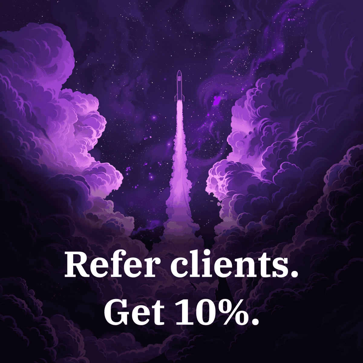 Snapmarketco's tweet photo. For new work closed after today, if you refer that work to us, 𝘄𝗲’𝗹𝗹 𝗽𝗮𝘆 𝘆𝗼𝘂 𝟭𝟬% 𝗰𝗼𝗺𝗺𝗶𝘀𝘀𝗶𝗼𝗻 for the gross amount of a Project or Podcast or Partner client for up to 6 months. https://t.co/mQyfkEqTdO