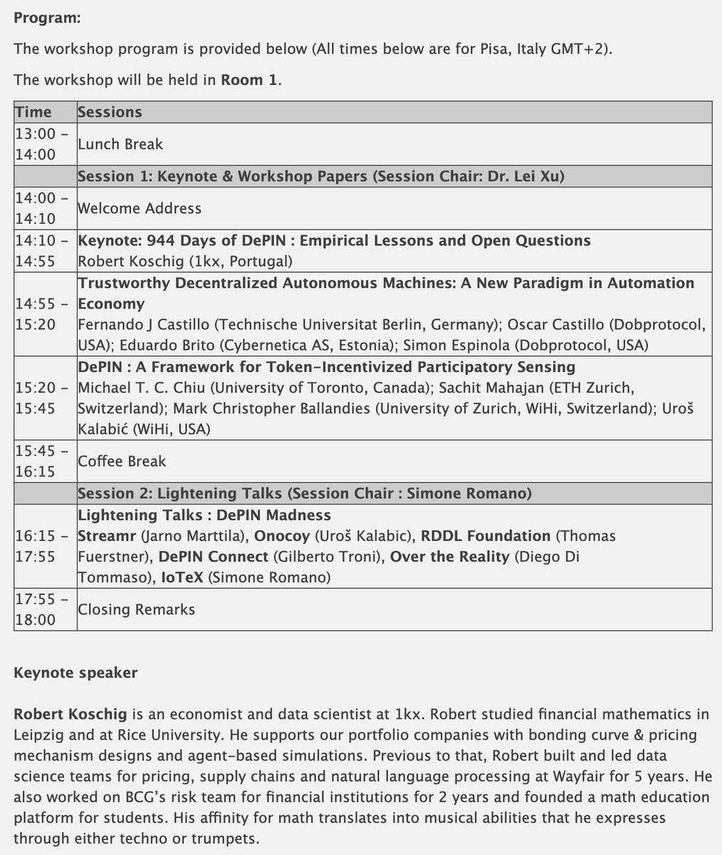 📢 The 3rd annual IEEE DePIN Workshop is here: The Fusion of DePIN and AI for an Intelligent Future.

📍 June 6 | Pisa, Italy | Part of IEEE ICBC 2025

As AI and DePIN converge, a new paradigm of machine-driven economies is emerging.

Topics include:
– Real-world automation
–