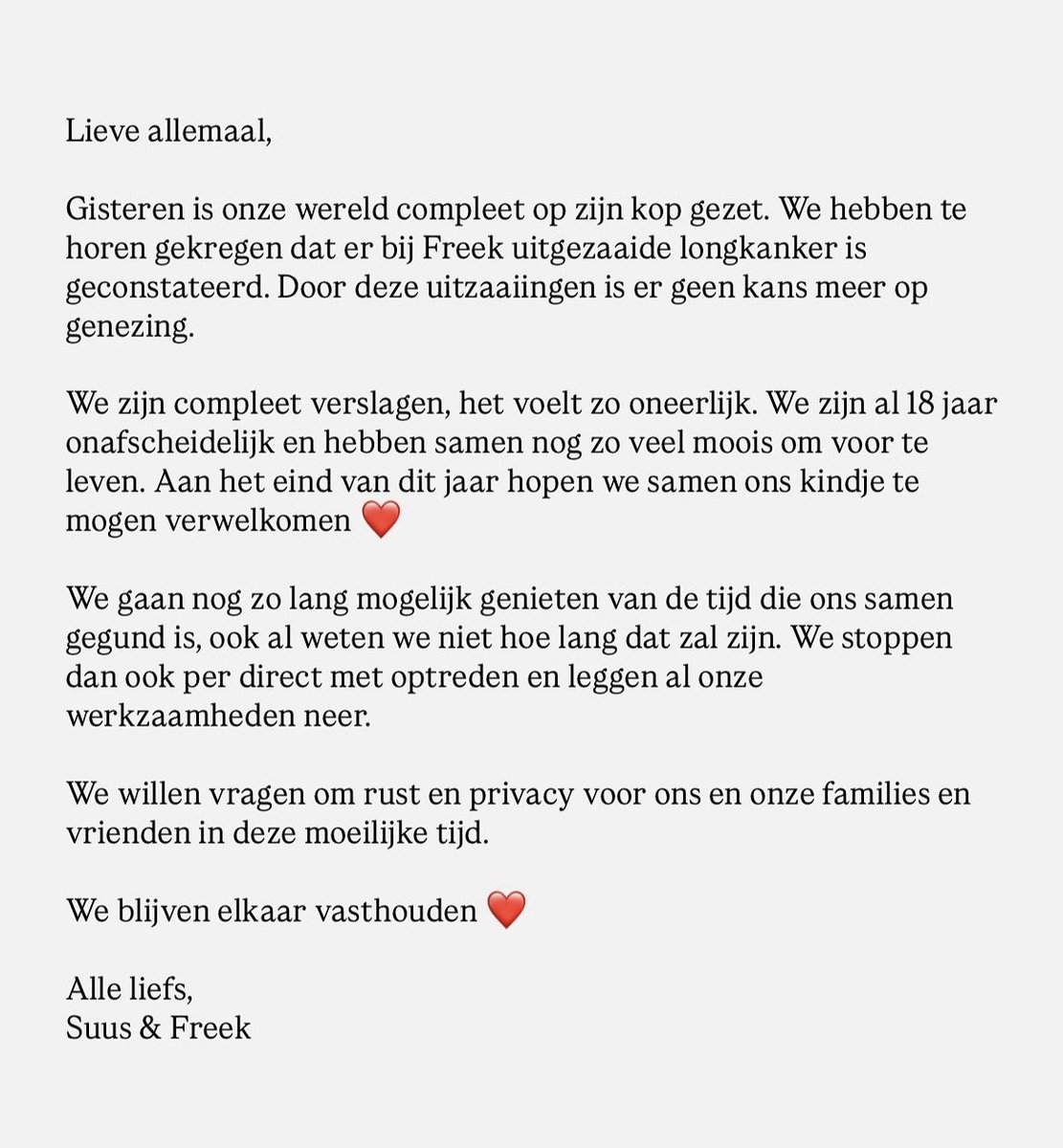 rallyjef3's tweet photo. Sterkte aan Suzan en Freek

Wat is het leven soms ook hard en oneerlijk https://t.co/qkBRQNzRP9