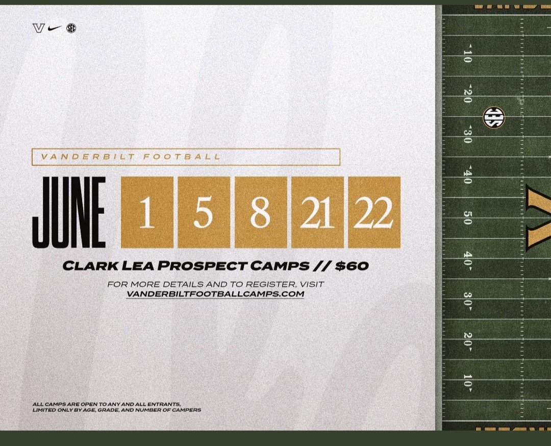 I'm going camping at <a href="/VandyFootball/">Vanderbilt Football</a> on June 21st! <a href="/Coach_Lea/">Clark Lea</a>
<a href="/TimBeckFB/">Tim Beck</a> <a href="/CoachAltman/">Garrett Altman</a> <a href="/FBCoachK/">Chris Klenakis</a> <a href="/bartonsimmons/">Barton Simmons</a> <a href="/NickyV05/">Nik Valdiserri</a> <a href="/Coach_Kriesky/">Matthew Kriesky</a> <a href="/Coachanderton77/">CoachAanderton77</a> <a href="/__CoachJ/">Josh Cunningham</a> <a href="/strengthcoach34/">Beasley Elite Sports</a>