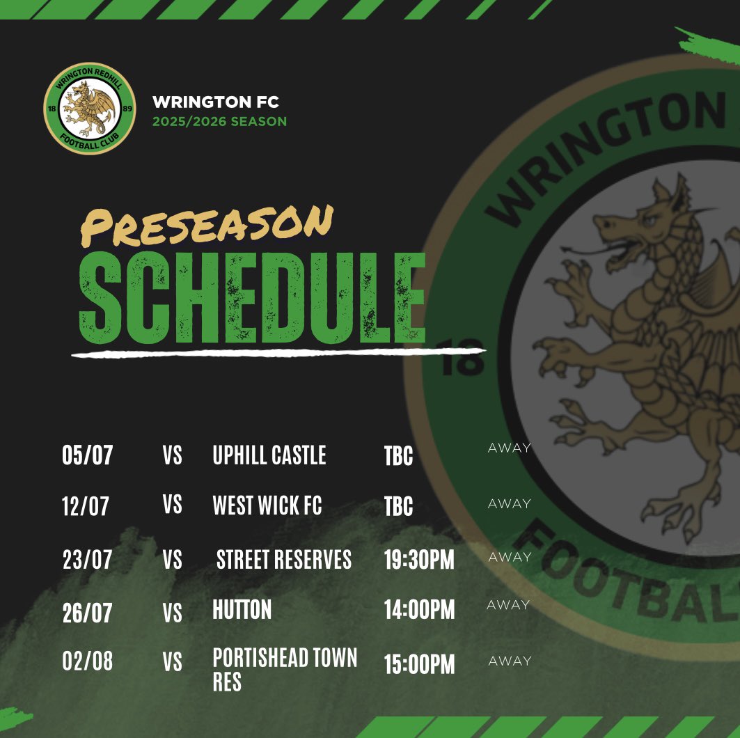 Wrington Redhill FC (@wringtonfc) on Twitter photo π’ Pre-Season π’
A busy July awaits as we prepare for the 25/26 SCL Division 1!
@UphillCastleFC
<a href="/westwickfc/">WestWick FC</a>
<a href="/fcstreet/">Street FC</a> Res
<a href="/FCHutton/">Hutton Football Club</a>
<a href="/ptfc_reserves/">PTFC Reserves</a> π’ Pre-Season π’
A busy July awaits as we prepare for the 25/26 SCL Division 1!
@UphillCastleFC
<a href="/westwickfc/">WestWick FC</a>
<a href="/fcstreet/">Street FC</a> Res
<a href="/FCHutton/">Hutton Football Club</a>
<a href="/ptfc_reserves/">PTFC Reserves</a>