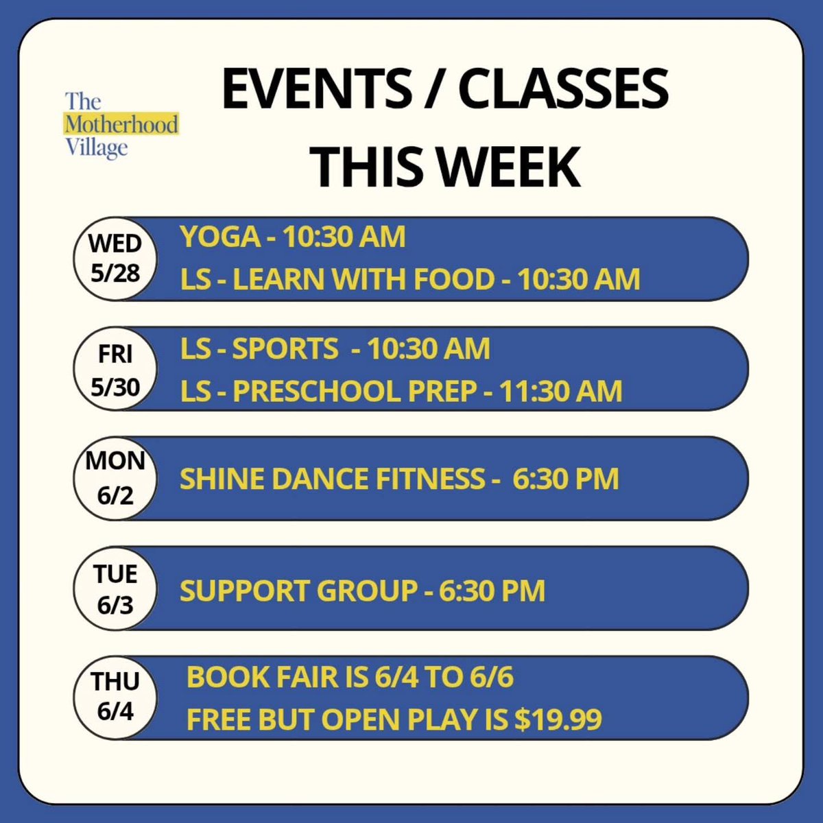 This week at The Motherhood Village! 

Located at 2902 N University Dr at The Walk in Coral Springs!