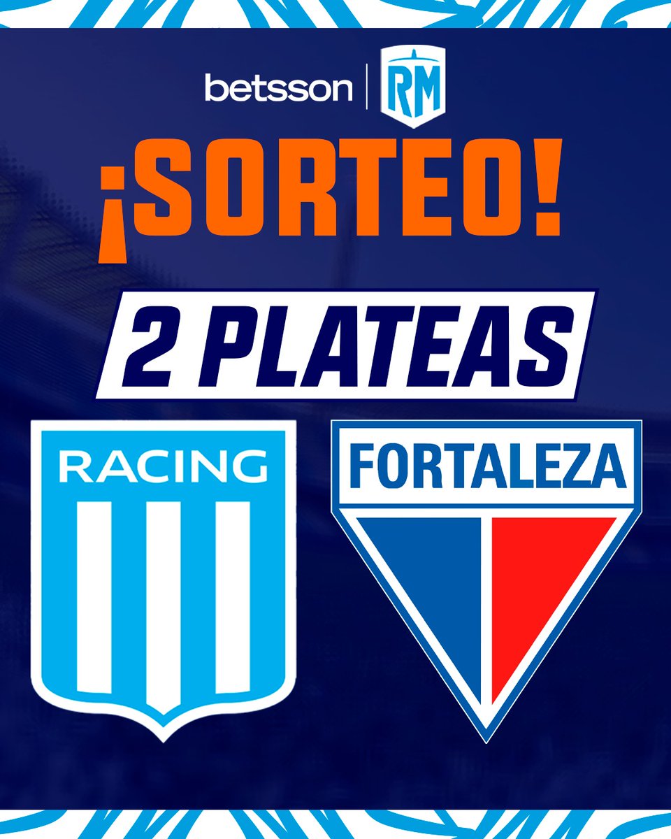 ¡¡TREMENDO #SORTEO!! 💣🔥

🏆 ¿QUERÉS GANAR PLATEAS PARA EL PARTIDO ENTRE #RACING - #FORTALEZA? 🎟️

👉 Seguí a @Racingmaniacos y a <a href="/Betsson_ARG/">Betsson Argentina</a>.

👉 Dale RT y etiquetá a tus amigos

✅ ¡LISTO! Este jueves anunciamos al ganador.

📍 Sólo válido para PBA, y el ganador y su
