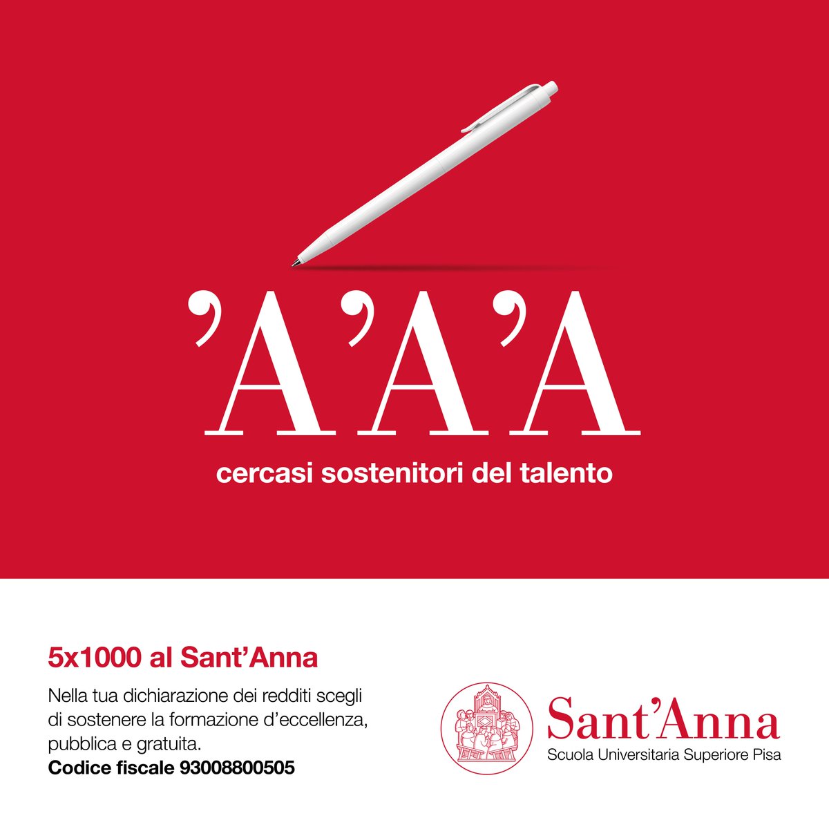 #5x1000 #SantAnnaPisa #SostieniLaRicerca
🎓 Dona il tuo 5x1000 alla Scuola Superiore Sant'Anna. Sostieni la ricerca, l’innovazione e la formazione di eccellenza.
📌 Codice fiscale: 80002170505
📎 Scopri di più: santannapisa.it/it/ateneo/dona…