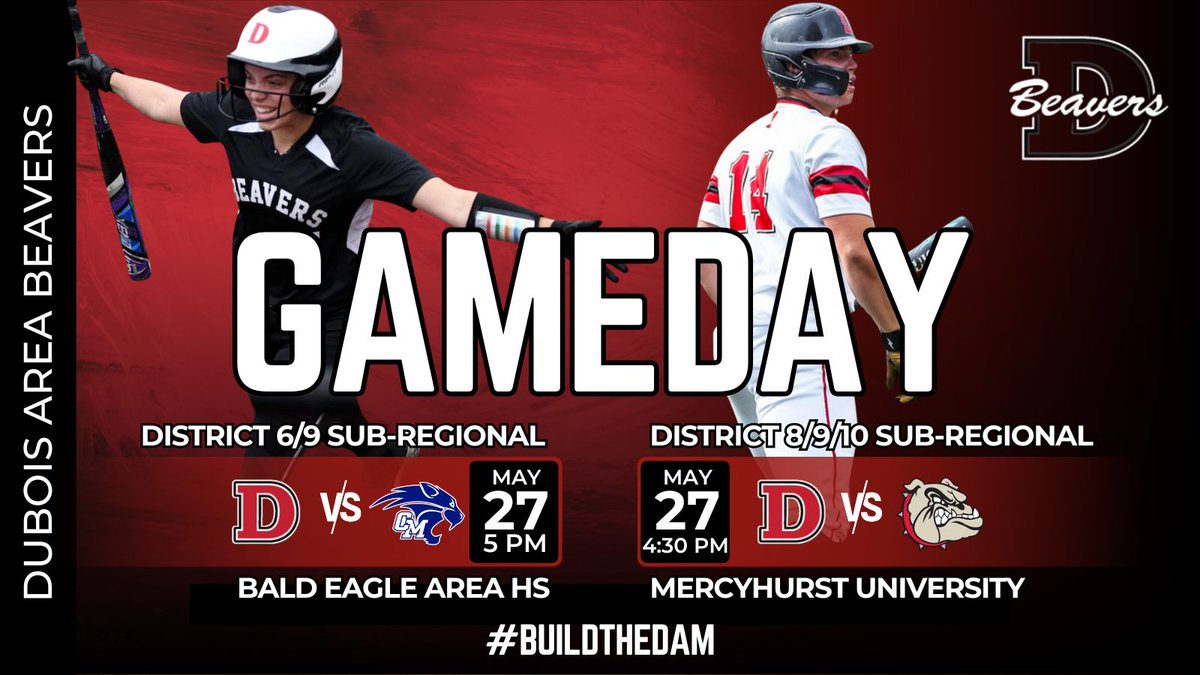 DuBois Area Athletics (@dasdbeavers) on Twitter photo PLAYOFF GAME DAY!!
--
Baseball Faces Meadville At Mercyhurst U For The D8/9/10 Sub-Regional Finale. 4:30p first Pitch.
--
Softball Heads To Bald Eagle To Take On Central Mtn For The D6/9 Sub-Regional. 5p Start.
--
BSB TIX: piaadistrict10.hometownticketing.com/embed/all
SB TIX: events.hometownticketing.com/boxoffice/piaa… PLAYOFF GAME DAY!!
--
Baseball Faces Meadville At Mercyhurst U For The D8/9/10 Sub-Regional Finale. 4:30p first Pitch.
--
Softball Heads To Bald Eagle To Take On Central Mtn For The D6/9 Sub-Regional. 5p Start.
--
BSB TIX: piaadistrict10.hometownticketing.com/embed/all
SB TIX: events.hometownticketing.com/boxoffice/piaa…