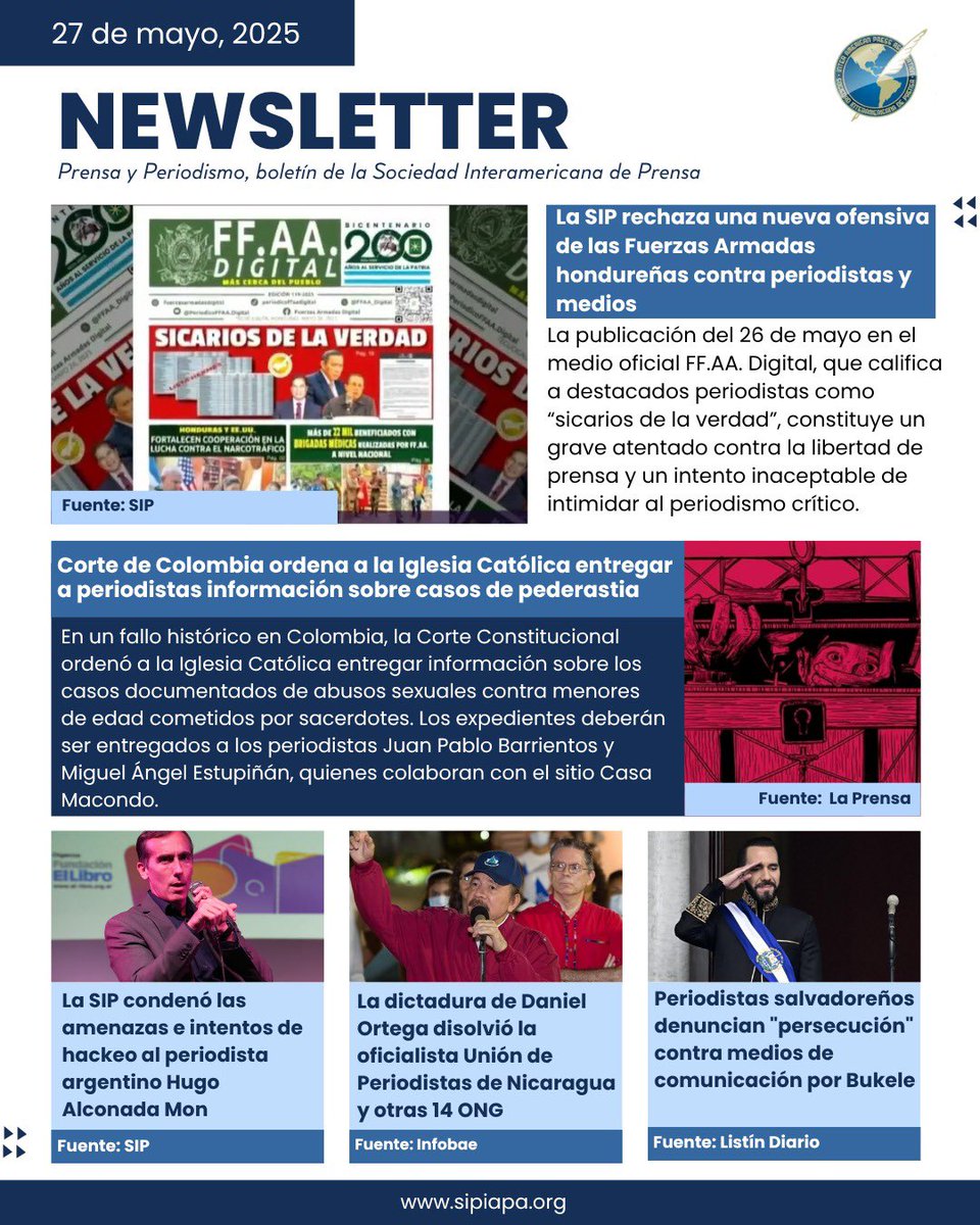 🗞️ Las noticias más relevantes sobre periodismo, libertad de expresión y la industria periodística. 

🔗 Conózcalas en el boletín diario de la SIP 👉🏼constantcontact.us3.list-manage.com/subscribe?u=5c…