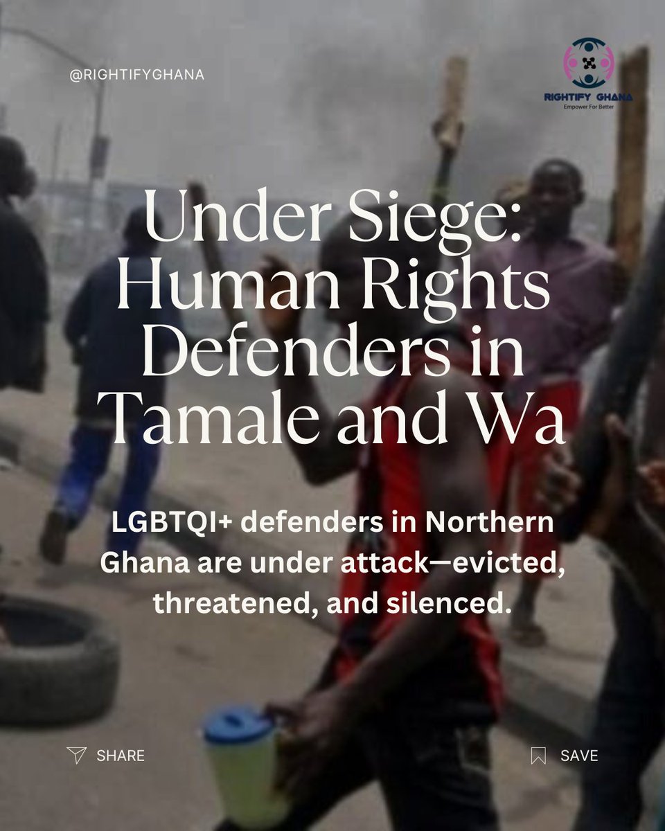RightifyGhana's tweet photo. Human rights defenders supporting LGBTQI+ communities in Tamale and Wa are under severe threat. From physical attacks, eviction, and death threats to media-led defamation and economic sabotage, these defenders are being punished for standing up against hate.

In Tamale, two... https://t.co/zWwKhGpZnk