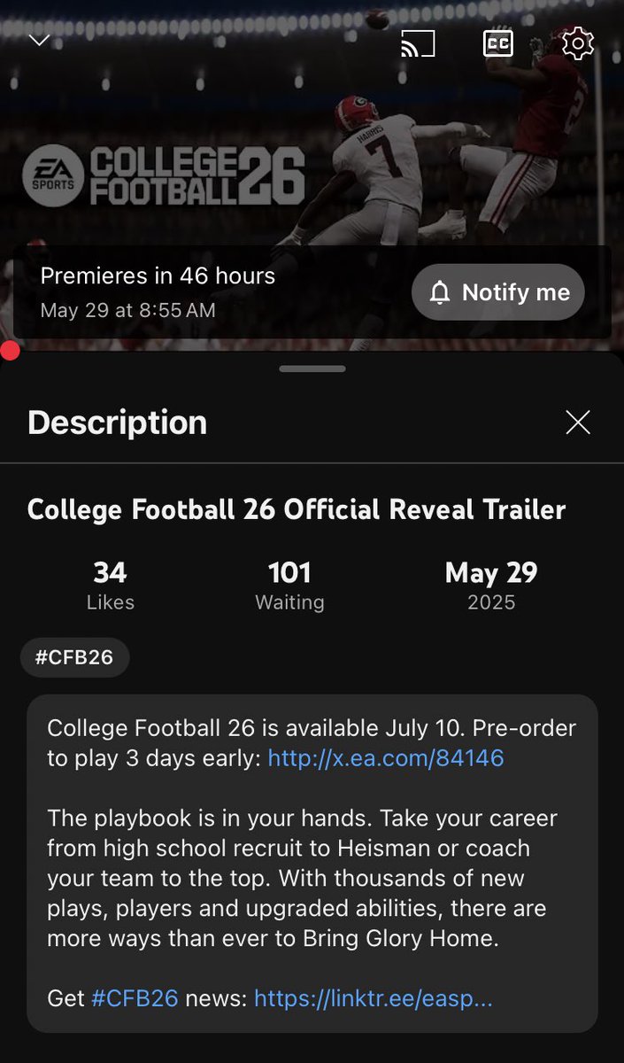The Gaming Tailgate (@gamingtailgate) on Twitter photo The College Football 26 Reveal Trailer arrives this Thursday. #CFB26
From the video description, the game will include thousands of new plays, players, and upgraded abilities. | <a href="/EASPORTSCollege/">EASPORTSCollege</a> The College Football 26 Reveal Trailer arrives this Thursday. #CFB26
From the video description, the game will include thousands of new plays, players, and upgraded abilities. | <a href="/EASPORTSCollege/">EASPORTSCollege</a>