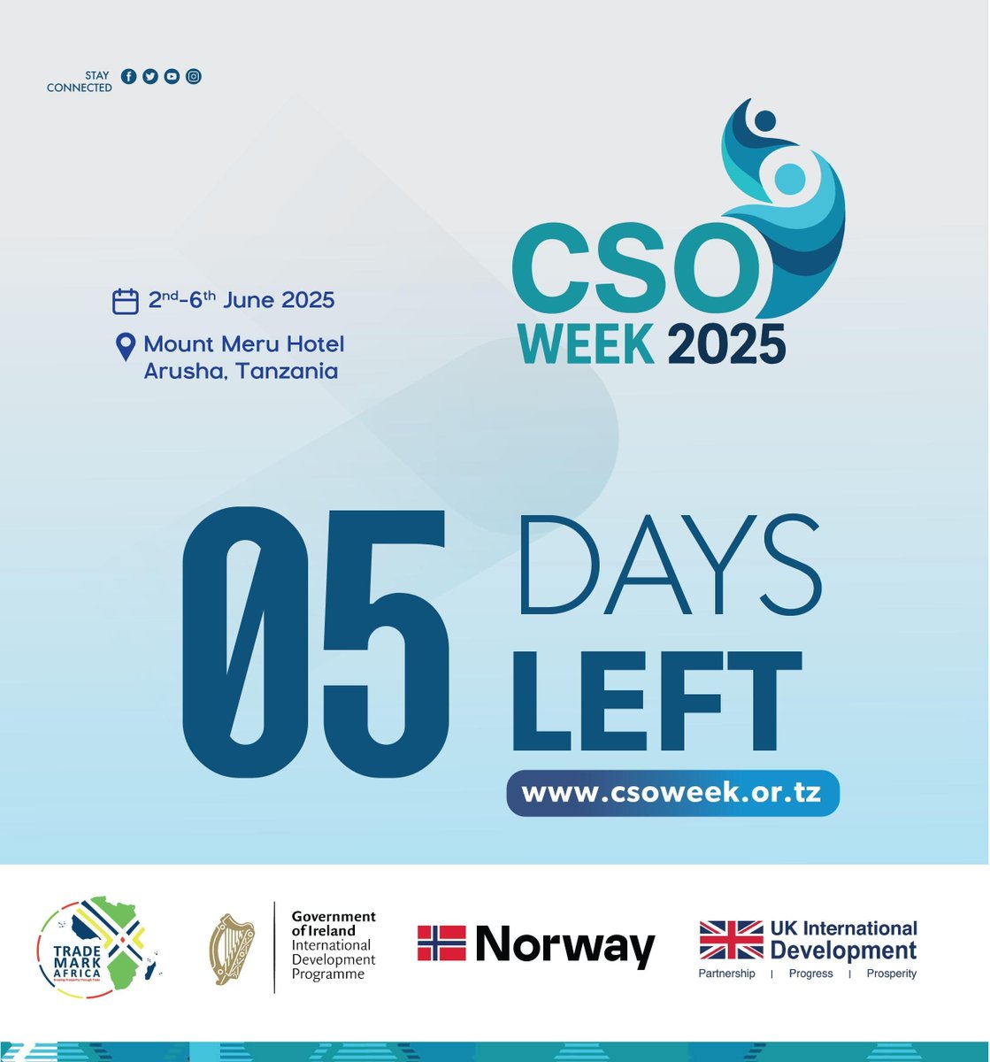 5 Days to Go! | #CSOWEEK2025 in Arusha

The countdown has began 

In just 5 days,  development actors come together for the #CSOweek2025. Are you ready? 
#WikiYaAzaki2025 #CSOWeek2025