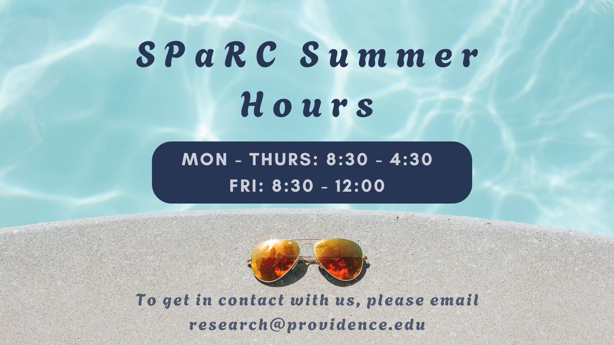 PC Sponsored Projects & Research Compliance (@pc_sparc) on Twitter photo Happy summer, everyone! Our summer hours are Monday through Thursday from 8:30 AM to 4:30 PM, and Fridays from 8:30 AM to 12:00 PM. These hours will be in effect through Friday, 8/22. To get in contact with us, please email research@providence.edu Happy summer, everyone! Our summer hours are Monday through Thursday from 8:30 AM to 4:30 PM, and Fridays from 8:30 AM to 12:00 PM. These hours will be in effect through Friday, 8/22. To get in contact with us, please email research@providence.edu