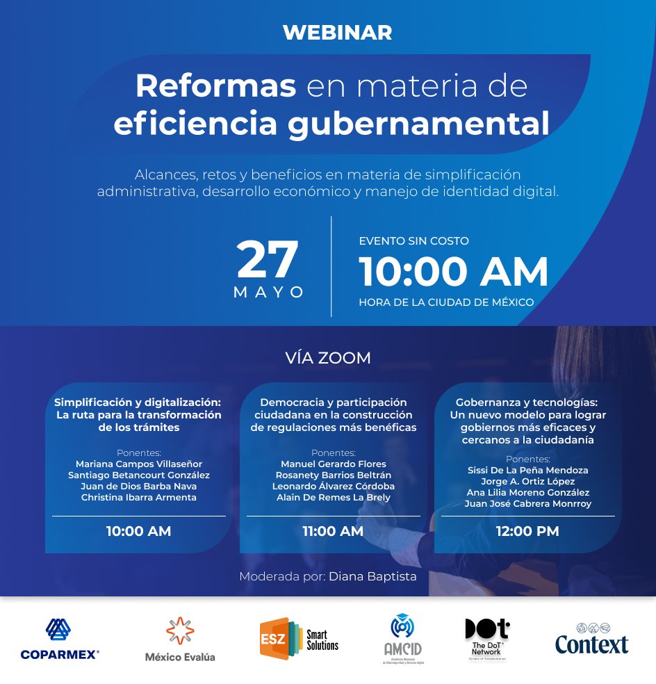 🚨¡Es hoy, es hoy! No te pierdas el #Webinar "Reformas en materia de eficiencia gubernamental". <a href="/mariana_c_v/">Mariana Campos</a>, nuestra directora general y <a href="/analiliamoreno/">Ana Lilia Moreno ن</a>, coordinadora del Programa de Regulación y Competencia participan.