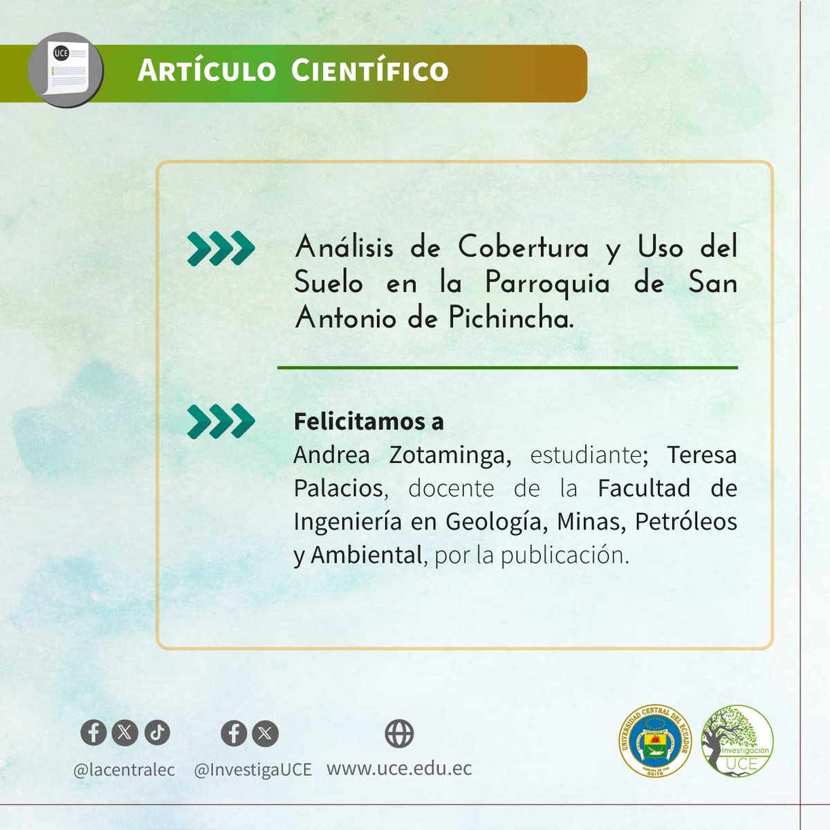 InvestigaUCE's tweet image. #ArtículoCientífico    

📑📊 En San Antonio de Pichincha, hay dos factores principales que causan la erosión del suelo: la erosión hídrica y la erosión provocada por la actividad minera o la deforestación.

Revisa 🔎 ojs.unemi.edu.ec/index.php/cien… 

#usodesuelo #coberturavegetal